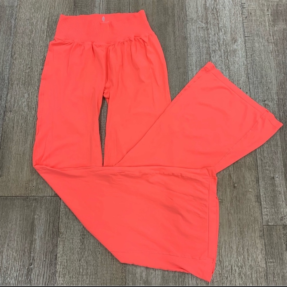 Free People Good Karma Flare Leggings Neon Coral NWOT